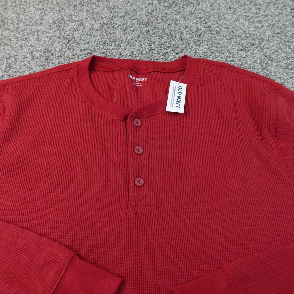 NEW Old Navy Shirt Mens XL Red Waffle Knit Thermal Henley Long Sleeve Preppy Top